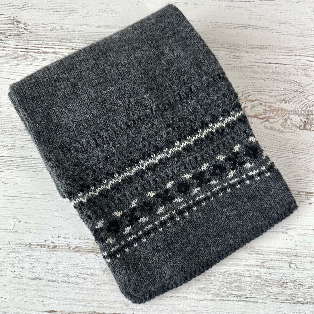 *3/20* EDDIE BAUER Wool Knit Fair isle Nordic Winter Scarf Gray Black